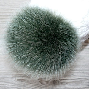 Genuine Fur Pom Pom, Green Furry Pompon for Hat, Fluffy Fur Ball with Ribbon, Fur Bommel, Real Fur Accessories, Cute Decor For Winter Hat image 1