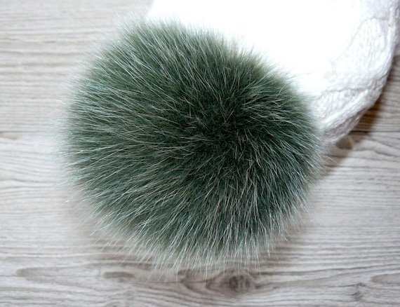 Genuine Fur Pom Pom, Green Furry Pompon for Hat, Fluffy Fur Ball with Ribbon, Fur Bommel, Real Fur Accessories, Cute Decor For Winter Hat