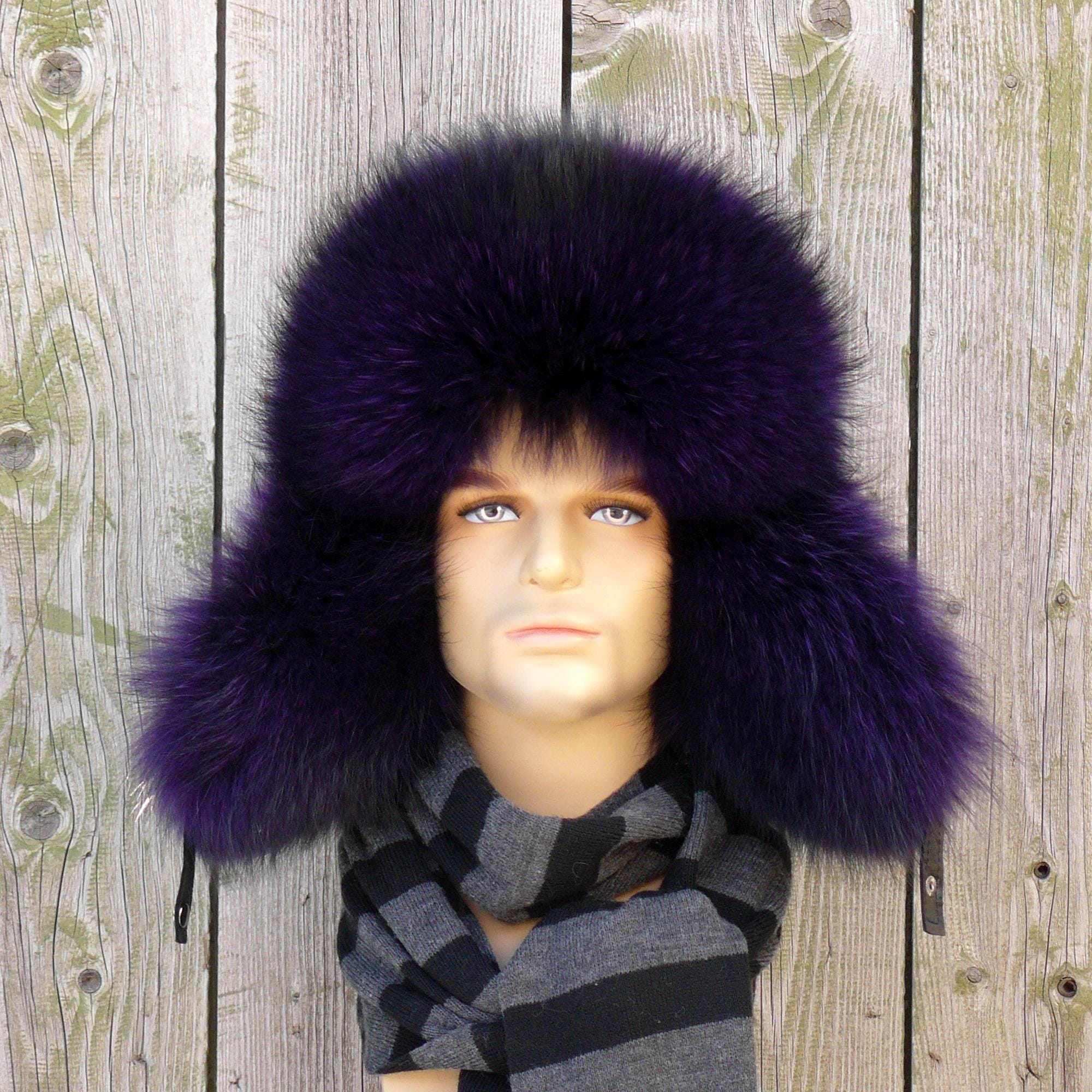 NEW! Wyeth rare Purple heathered faux fur Ushanka style hat Diesel Aviator Vintage Ushanka Purple Fur Hat – VOODOO WAREHOUSE main image 2