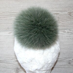 Genuine Fur Pom Pom, Green Furry Pompon for Hat, Fluffy Fur Ball with Ribbon, Fur Bommel, Real Fur Accessories, Cute Decor For Winter Hat image 9