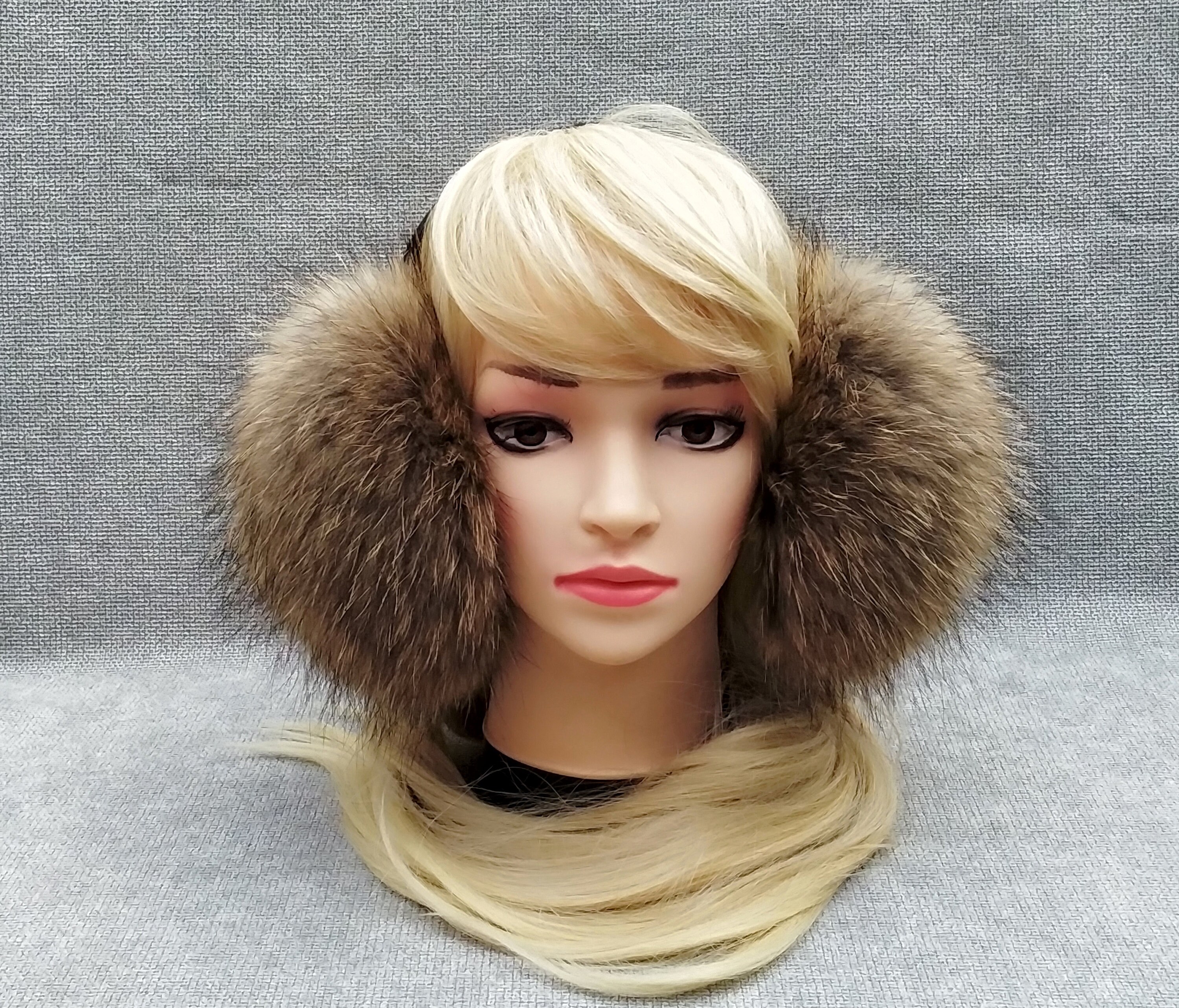 Beige Earmuffs Raccoon fur ear muffs Warm earmuffs Gift Etsy