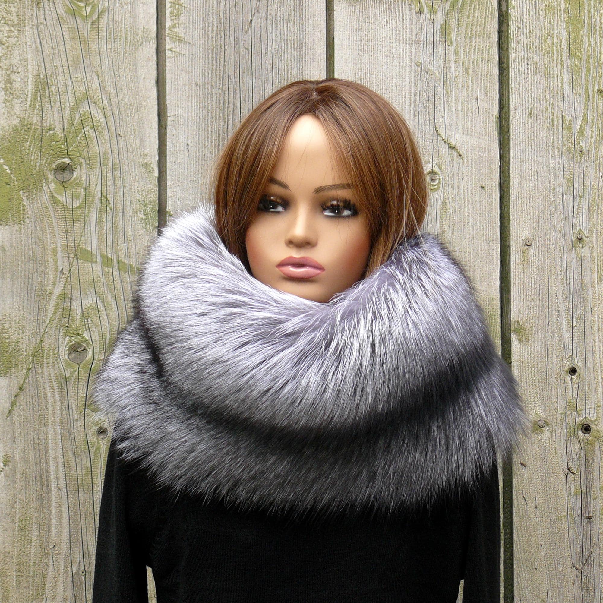 Oversized Fur Snood, Silver Fox Fur Collar, Detachable