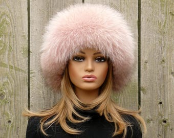 Women's Winter Pink Fur Hat, Real Fur Trapper Hat, Real Fur