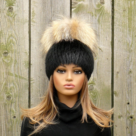 Ladies Mink Fur Hat, Fluffy Hat With Pom Pom, Mink Hat Women  display picture 2