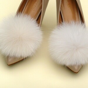Shoe Clips for Women, Shoe Pompom, Shoe Decorations, White Wedding Shoe Clips, Bridal Shoe Clips, Fluffy Pom Pom Shoe Brooch, Furry Shoe Bow image 7