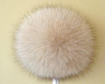 Cream fur pom pom hat, Real fox fur pom, Large furry ball, Detachable pompom, Fuzzy bommel