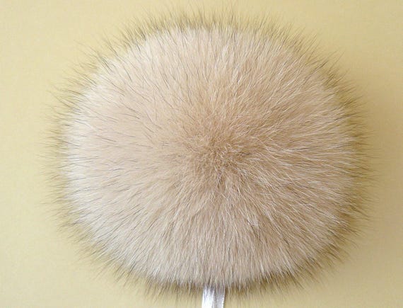 Cream Fur Pom Pom Hat, Real Fox Fur Pom, Large Furry Ball  display picture 3