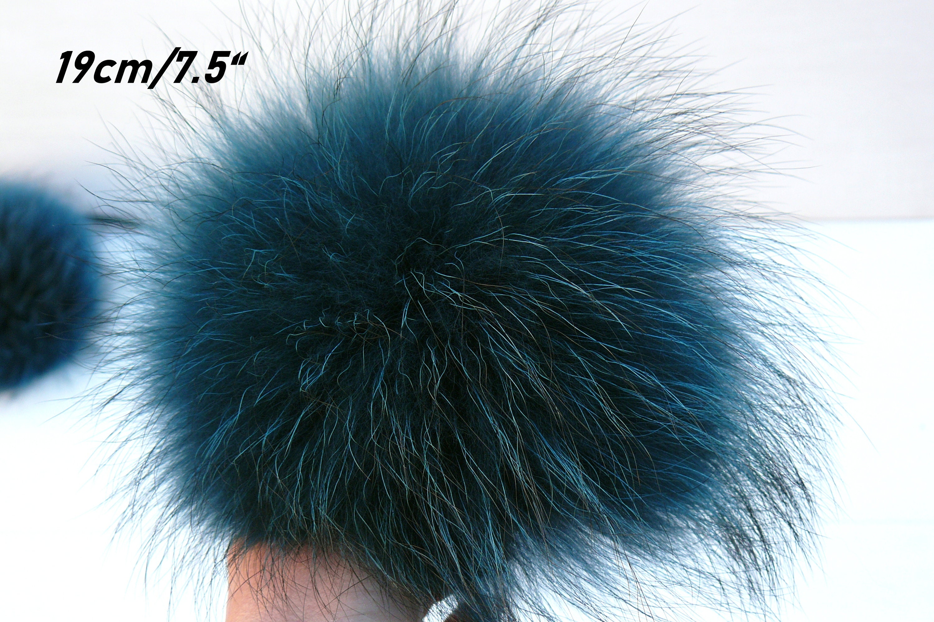 Ball with Press Button for Knitting Hat Key Charm Large Faux Raccoon Fur Pom  Pom