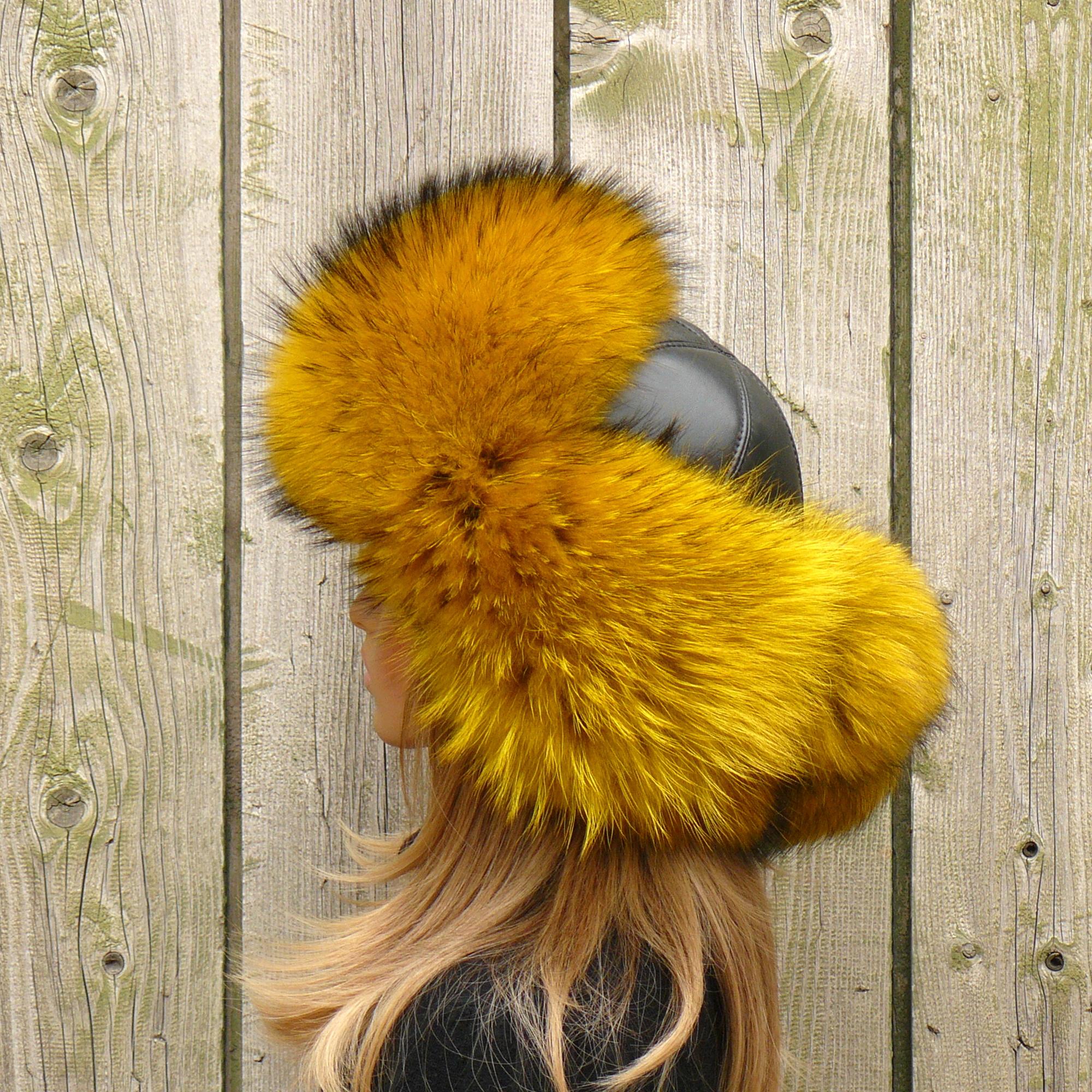 Yellow Fluffy Fur Trapper Hat, Women