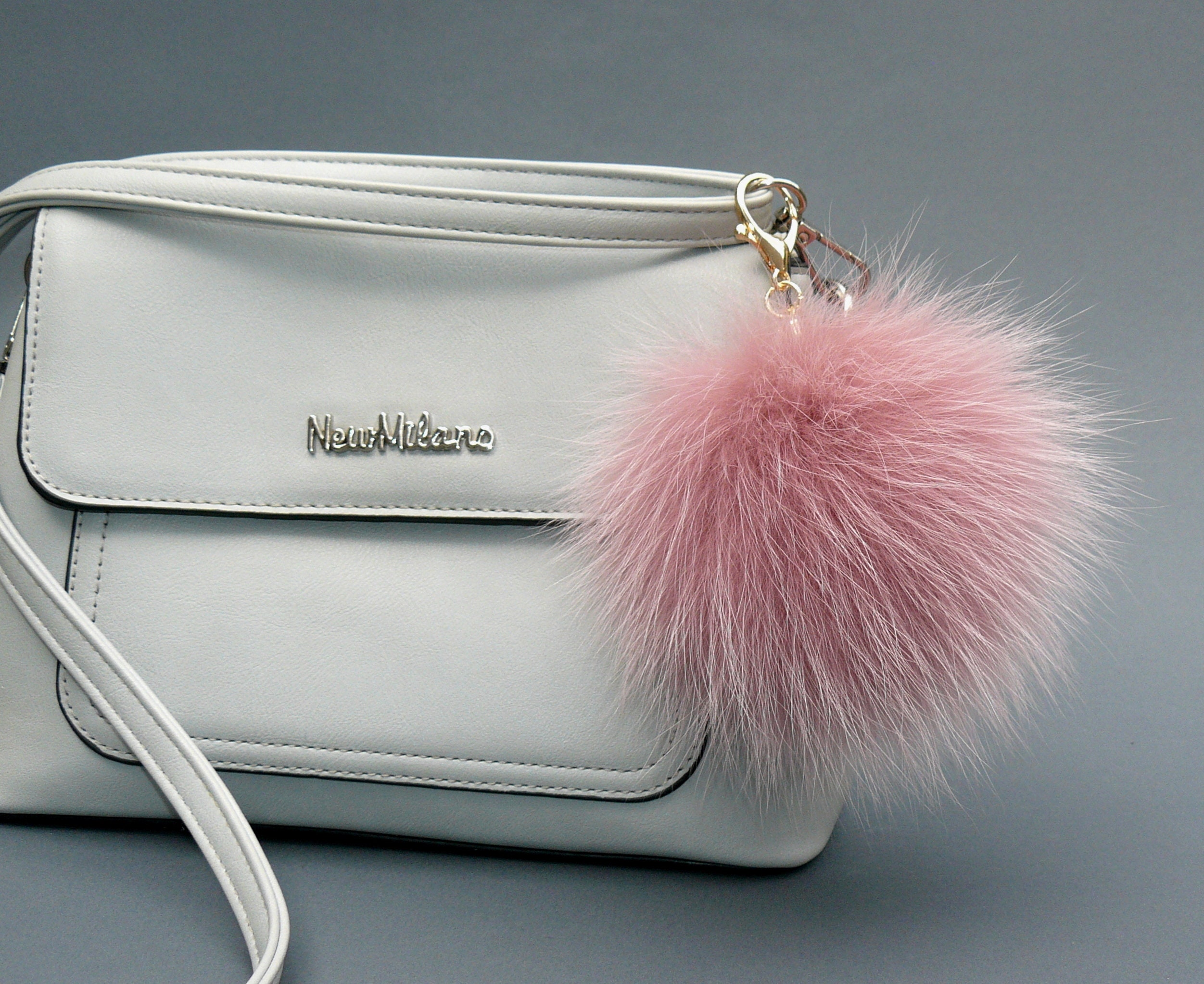 Fur Pompom Keychain Rose Pink Furry Key Chain Bag Charm Fluffy | Etsy