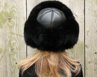 Real Fur Trapper Hat, Black Fox Fur Hat Woman, Aviator Fur Hat