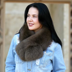 Stylish Real Fox Fur Collar For Her, Women&#39;s Fur Accessories, Hood Fur Collar, Fuzzy Collar Scarf, Premium Furry Collar, Warm Gift For Wife