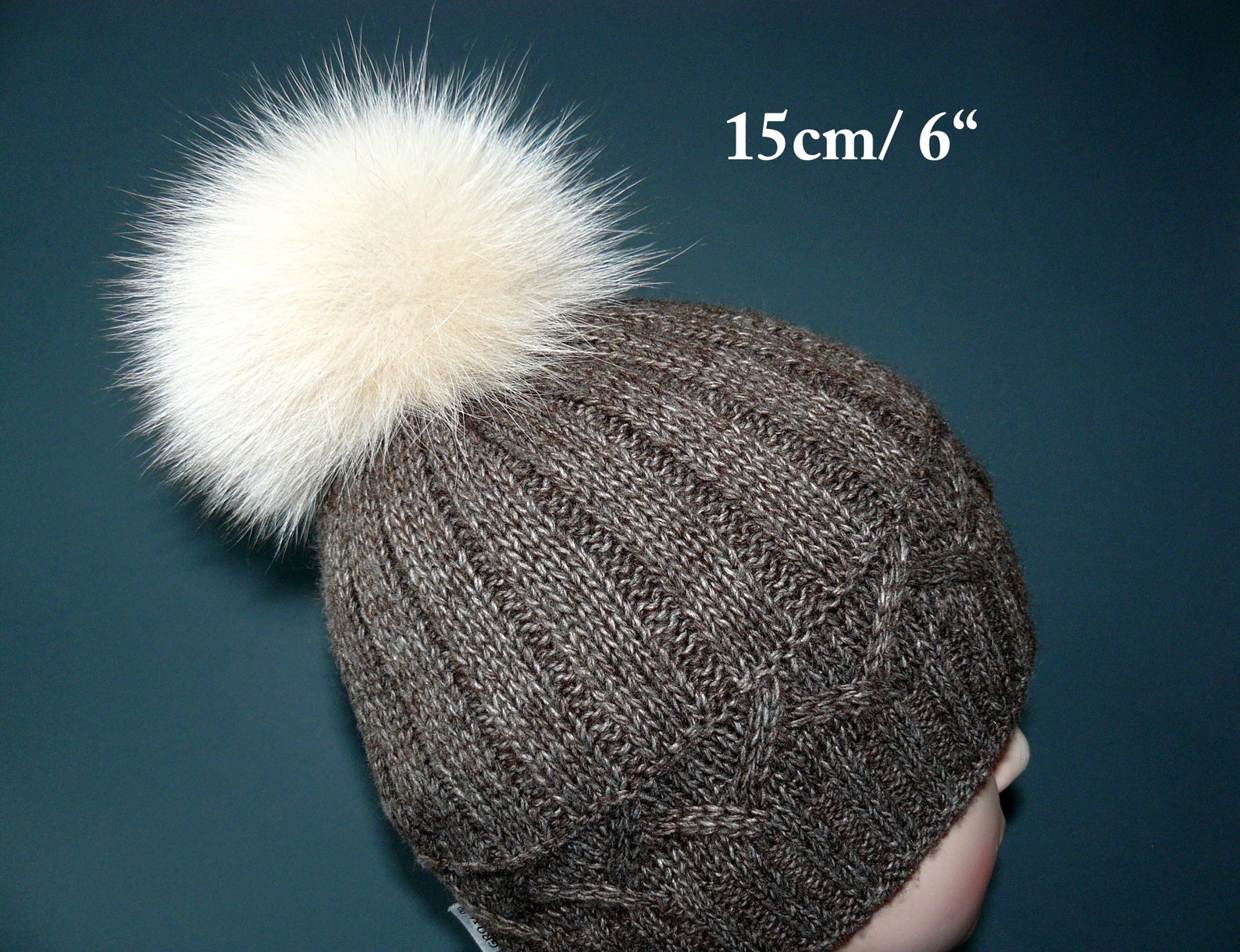 Real Fox Fur Trimmed Hat With Pom-Pom Ties – White