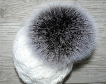 Pelzpom pom Silber Echter Fuchs Pelzpompom für Mütze Großes Plüsch pelziges Ball Abnehmbarer Pompom