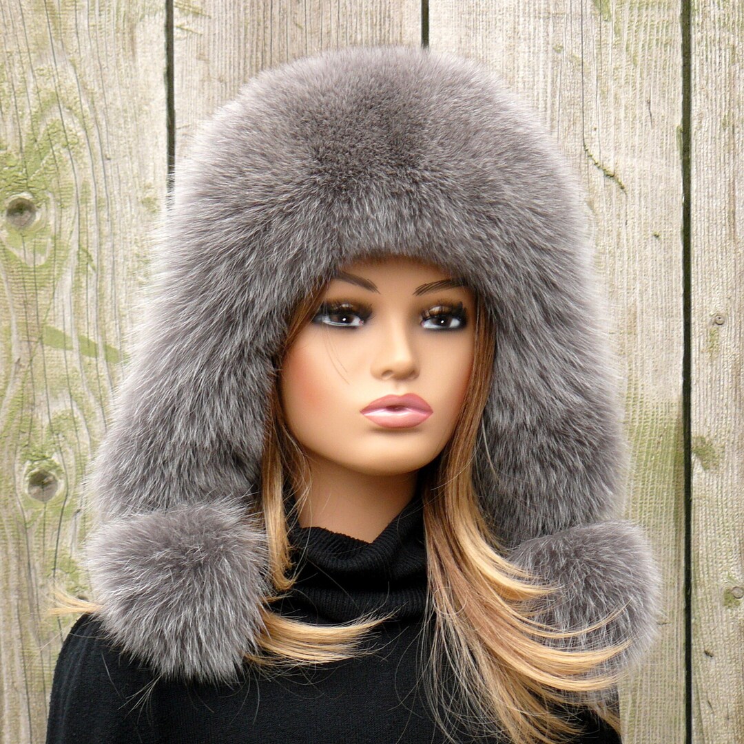 Real Fur Trapper Hat for Woman, Fox Fur Hat Women, Fur Hat With Ear
