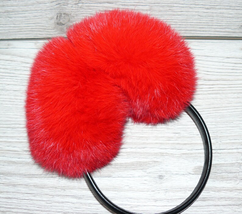 Real fur earmuffs for women and girls Rabbit fur ear muffs Red warm earmuffs Gift for her Birthday gift