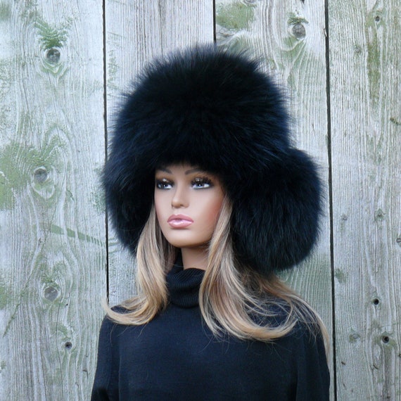 Black Raccoon Trapper Hat Women, Fluffy Aviator Hat, Fur  display picture 2