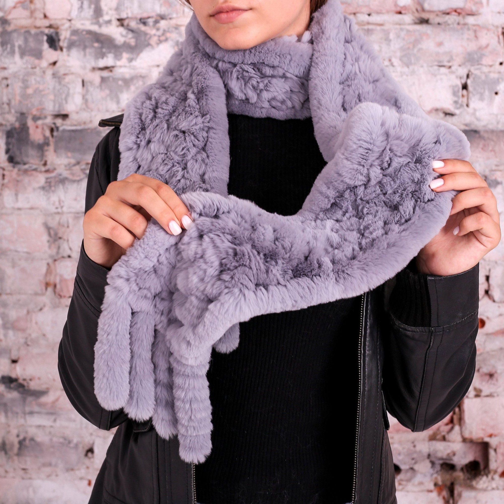 Rabbit Fur Scarf Luxury Winter Neck Wrap, Fluffy Soft Fuzzy Scarf