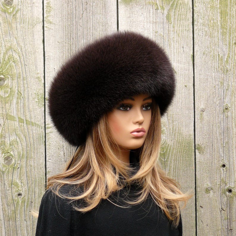 Fox Fur Hat For Women, Winter Hat, Brown Leather Headwear, Warm Fuzzy Hat, Winter Fashion, Fur Headwarmer, Dark Mocha Fur Color, Moms Gift
