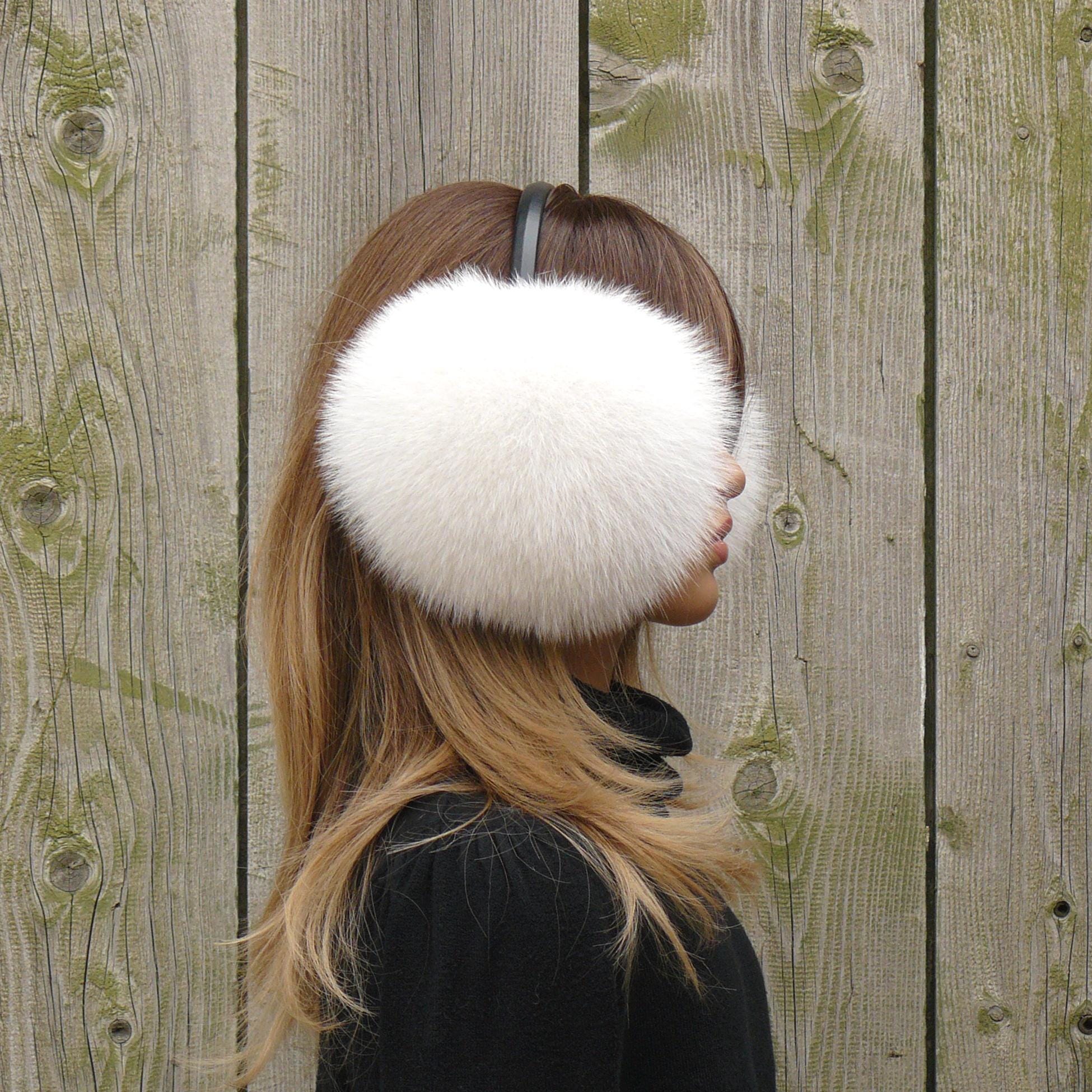 White Fox Fur Earmuffs for Her, Real Fur Ear Muffs, Extra Fluffy