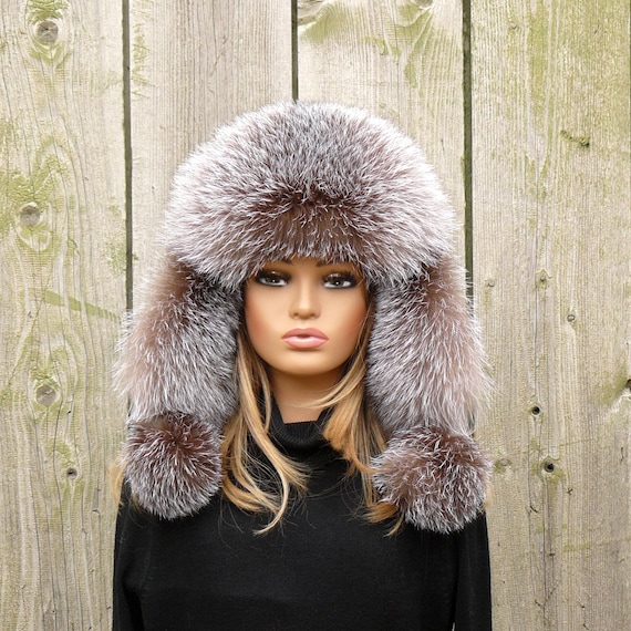 Women's Real Fox Fur Trapper Hat With Ear Flaps, Real Fur Winter