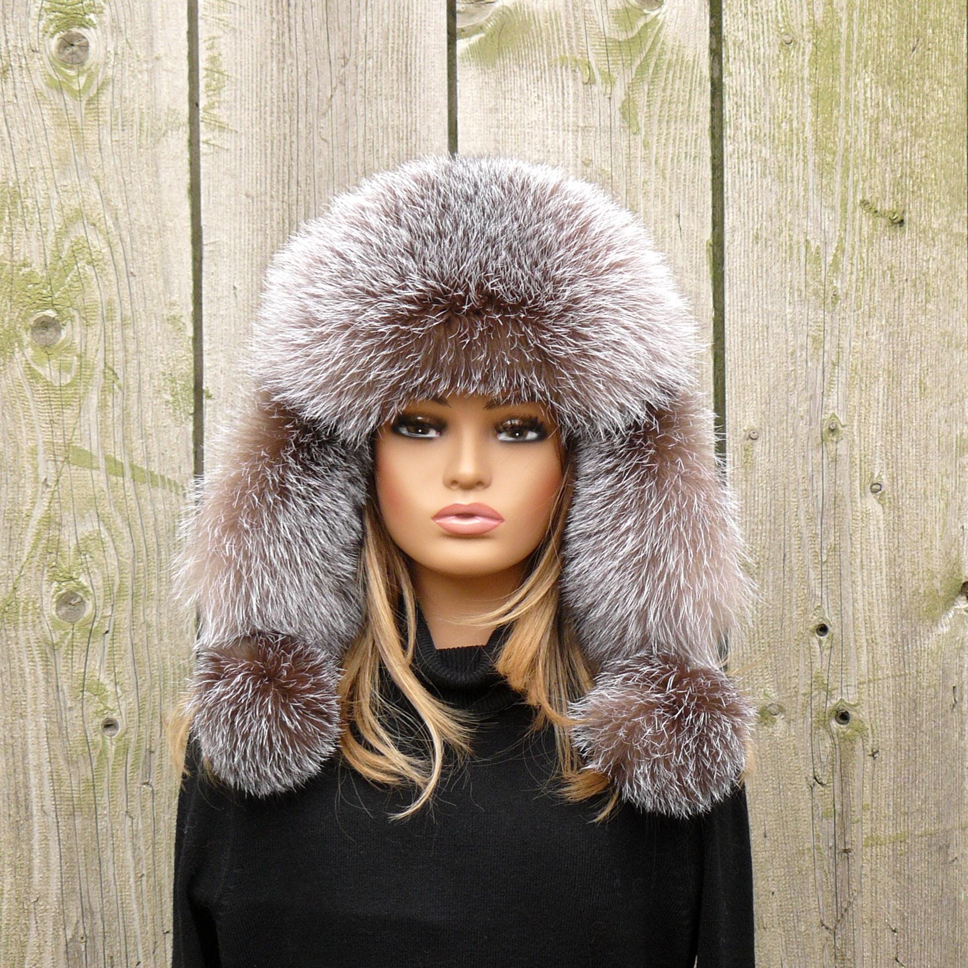 Women's Real Fox Fur Trapper Hat With Ear Flaps, Real Fur Winter