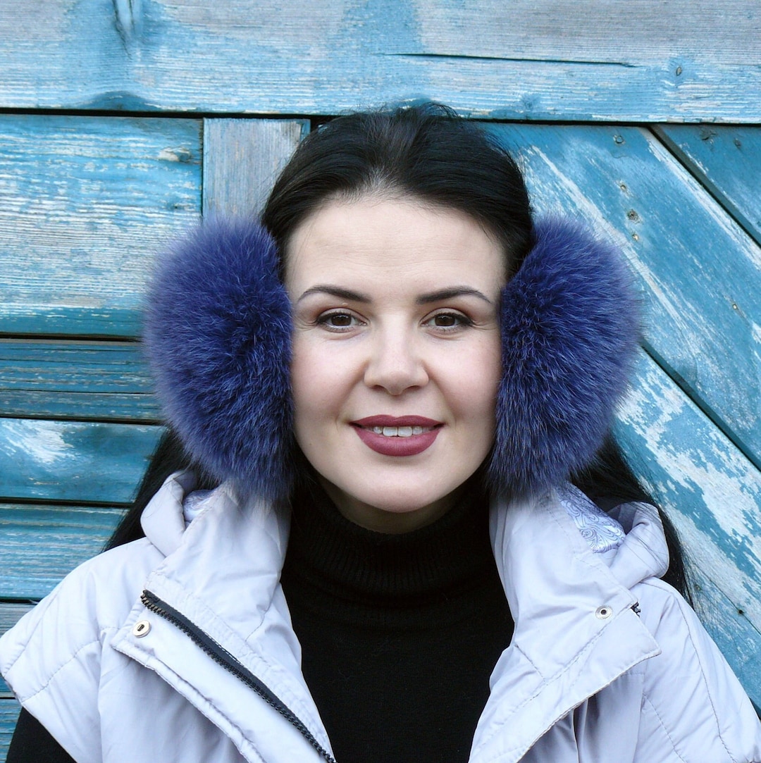 Blue Fluffy Earmuffs for Women, Fur Ear Muff, Warm Furry Ear Warmers