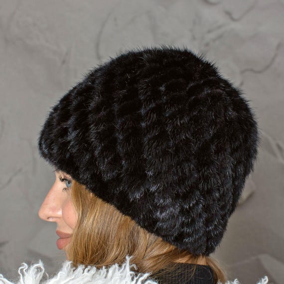 Mink Hat Real Fur Hat Knit Furry Women\'s Black Mink Hat Real Fur Hat Knit Furry Women main image 3
