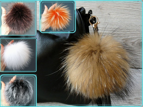 Real Fox Fur keychain Fur Ball Pom Pom Bag Charm Car Phone Bag Purse  Pendant