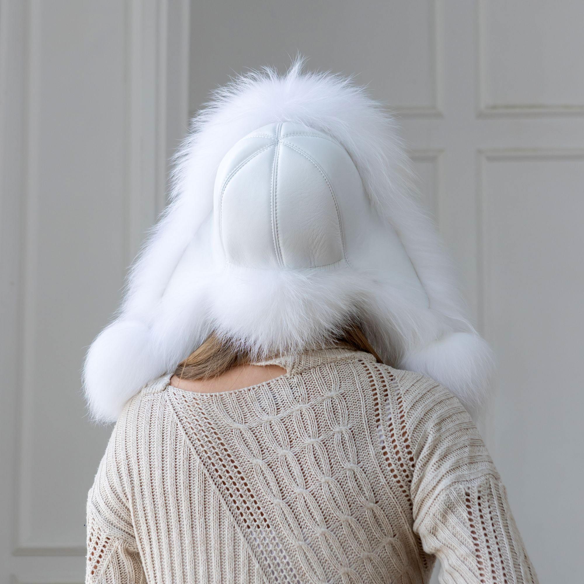 Snow White Raccoon Fur Trapper Hat, Oversized Furry Hat Wit  display picture 1
