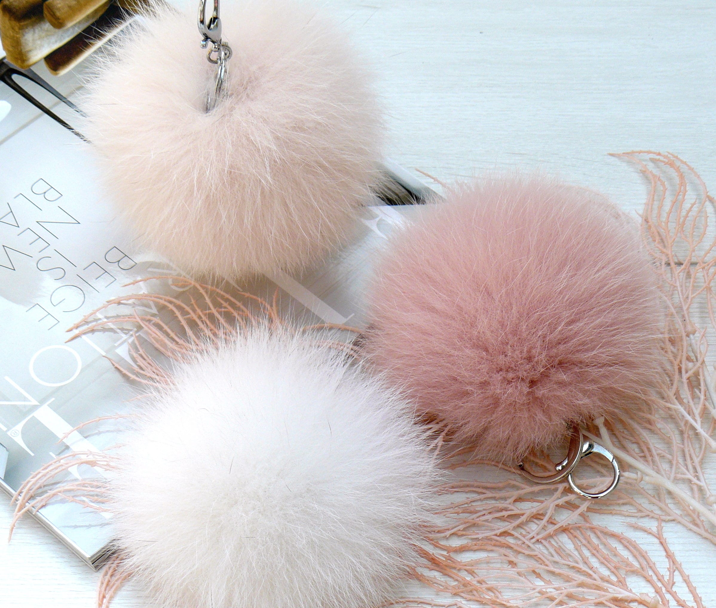 Real Rabbit Fur Fox Keyring Pompom Ball Bag Charm Purse Phone Furry Pendant  Gift