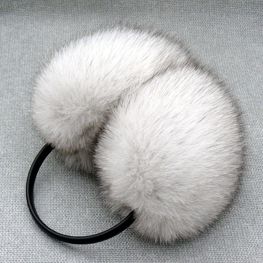 White Fox Fur Earmuffs Women, Real Fur Ear Muffs, Big Fluffy  display picture 1