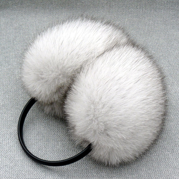 White Fox Fur Earmuffs Women, Real Fur Ear Muffs, Big Fluffy