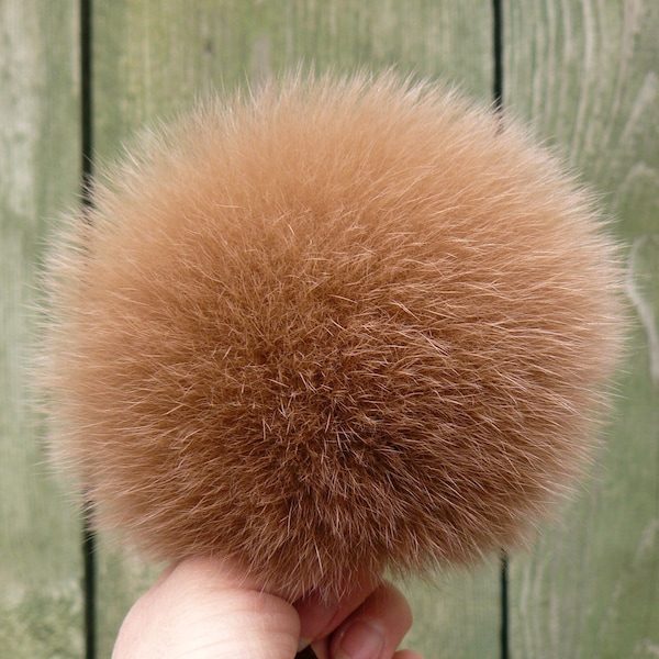 Pompon en fourrure véritable, Pompon en fourrure pour chapeau, Pompon en fourrure de renard, Pompons beige foncé, Boule duveteuse, Pompon amovible, Pompon flou, Décoration de chapeau