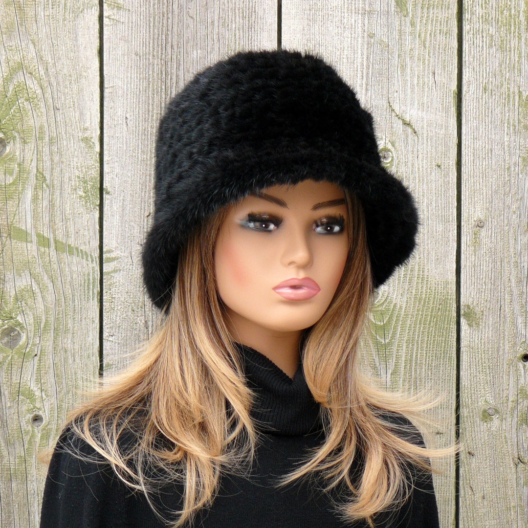 Black Fur Hat Women, Warm Bucket Hat Woman, Winter Hat With Brim