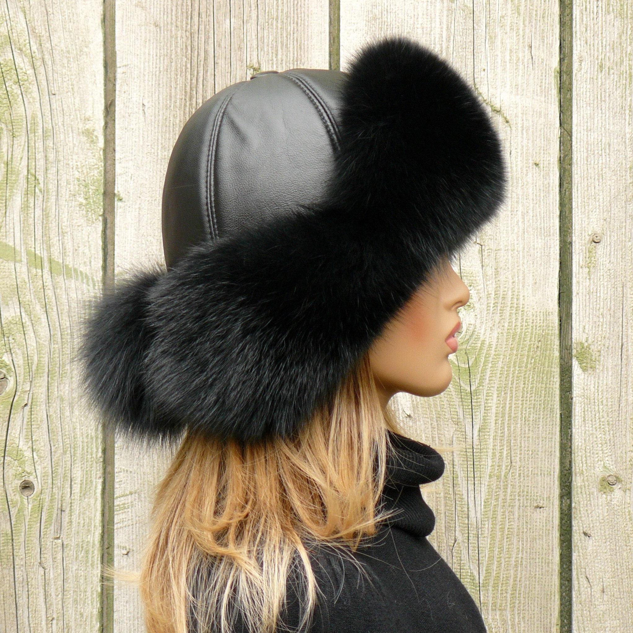 DENA new york REAL FUR black fox fur winter hat Ladies Black Fox Full Fur Russian Hat | Fox Hats  main image 4