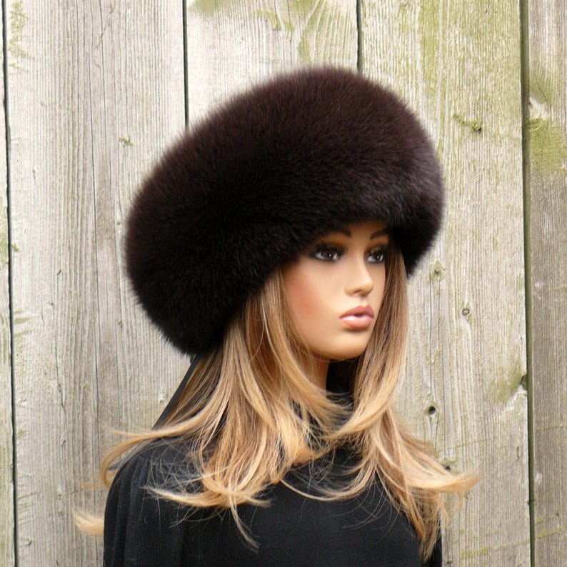 Fox Fur Hat For Women, Winter Hat, Brown Leather Headwear, Warm Fuzzy Hat, Winter Fashion, Fur Headwarmer, Dark Mocha Fur Color, Moms Gift