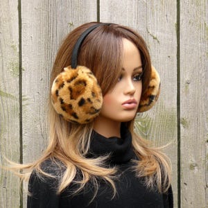 Trendy Leopard Print Earmuffs From Real Rex Rabbit Fur, Fashion Earmuffs For Her, Fluffy Earmuffs, Cozy Ear Warmer, Teen Girl Earmuffs Gift