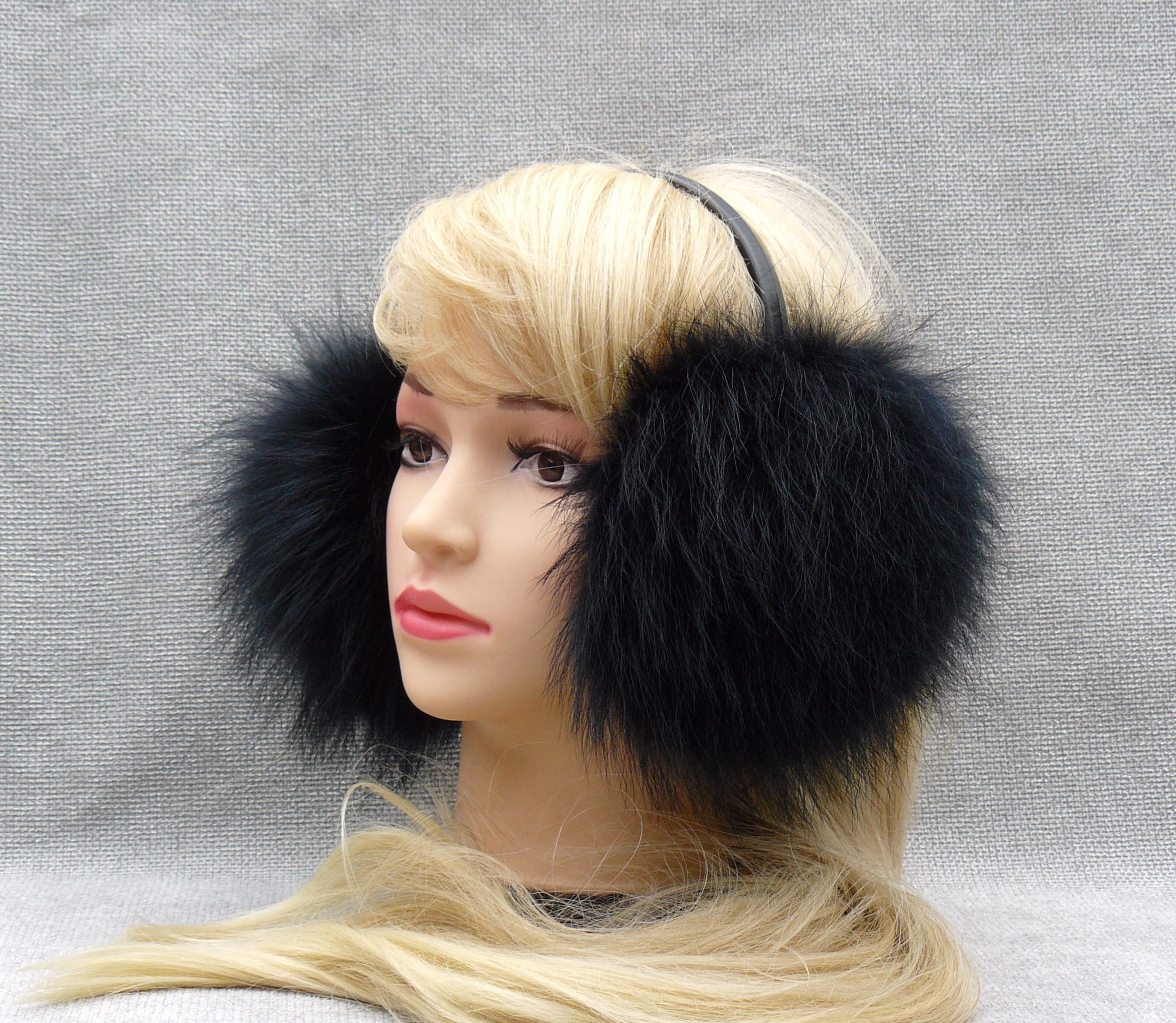 Navy Blue Earmuffs Fur Head Accessories Raccoon fur ear Etsy