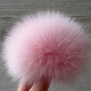 Pompon z futra Jasnoróżowy pompon z futra do czapki Pompon z futra lisa prawdziwego Odpinany pompon Futrzany pompon