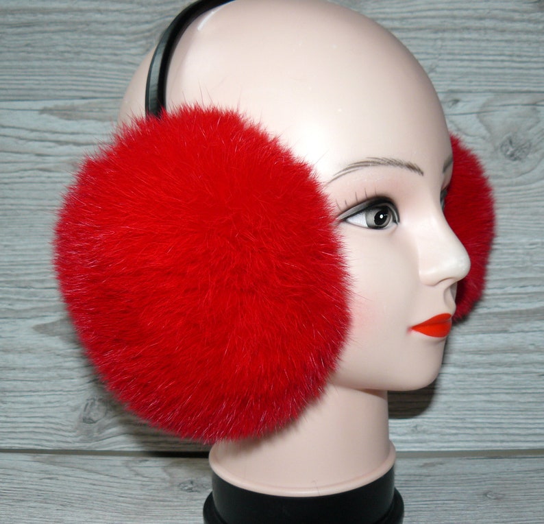 Real fur earmuffs for women and girls Rabbit fur ear muffs Red warm earmuffs Gift for her Birthday gift