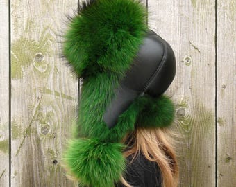 ⚡Women Green Faux Fur Trapper Pompoms Warm Classic Ear Flaps Fuzzy Bobble Cap SIQITECHNO Women Faux Fur Trapper Hat with Pompoms Furry Ear  main image 4