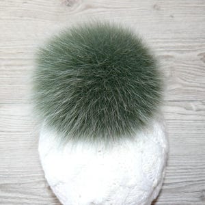 Genuine Fur Pom Pom, Green Furry Pompon for Hat, Fluffy Fur Ball with Ribbon, Fur Bommel, Real Fur Accessories, Cute Decor For Winter Hat image 8