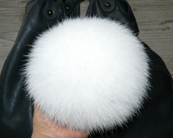 Fur pom pom, White fur pom pom for hat, Real fox fur pom, Large plush furry ball, Detachable pompom, Fluffy pompon, Fuzzy bommel