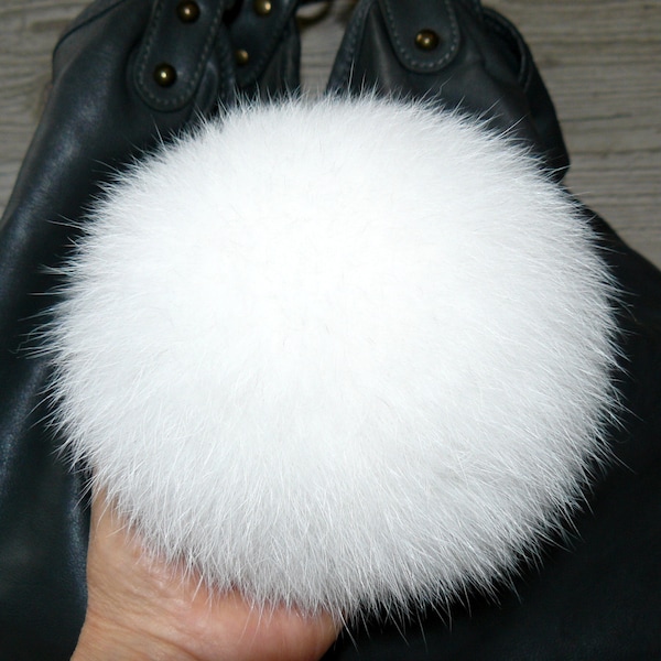 Pompon en fourrure, Pompon en fourrure blanche pour chapeau, Pompon en fourrure de renard véritable, Grande boule en peluche en peluche, Pompon amovible, Pompon duveteux, Motif flou