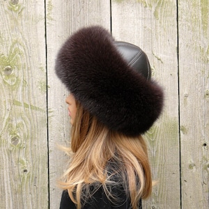 Fox Fur Hat For Women, Winter Hat, Brown Leather Headwear, Warm Fuzzy Hat, Winter Fashion, Fur Headwarmer, Dark Mocha Fur Color, Moms Gift