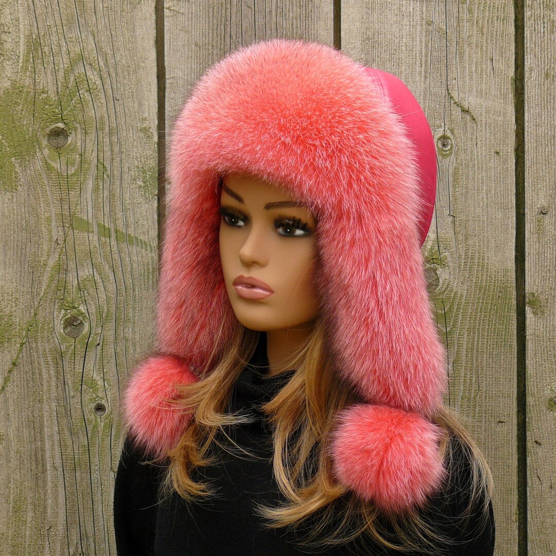 Pink Fur Hat Women Snow Ladies Hat Fur Trapper Hat Fox Fur Etsy