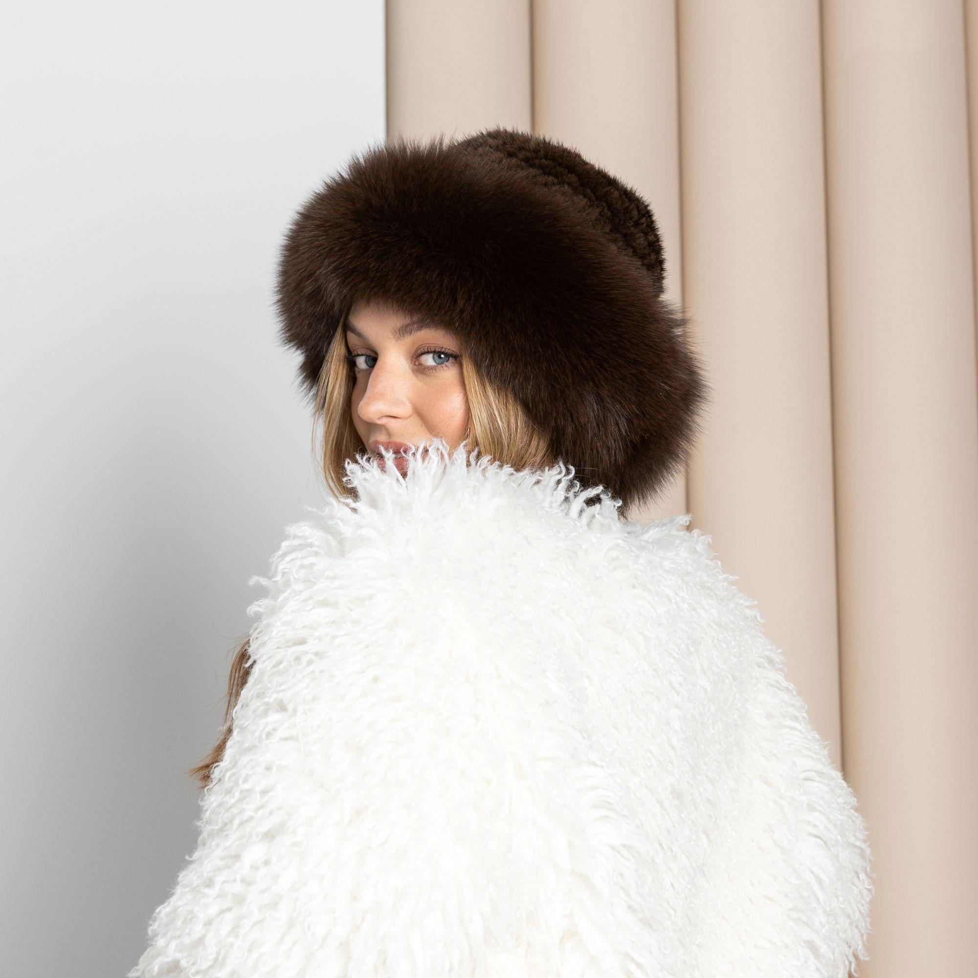 Ladies mink hat in like new condition size S-M Mink Hat Women, Real Fur Knitted Hat With Fox Fur Trim  main image 4