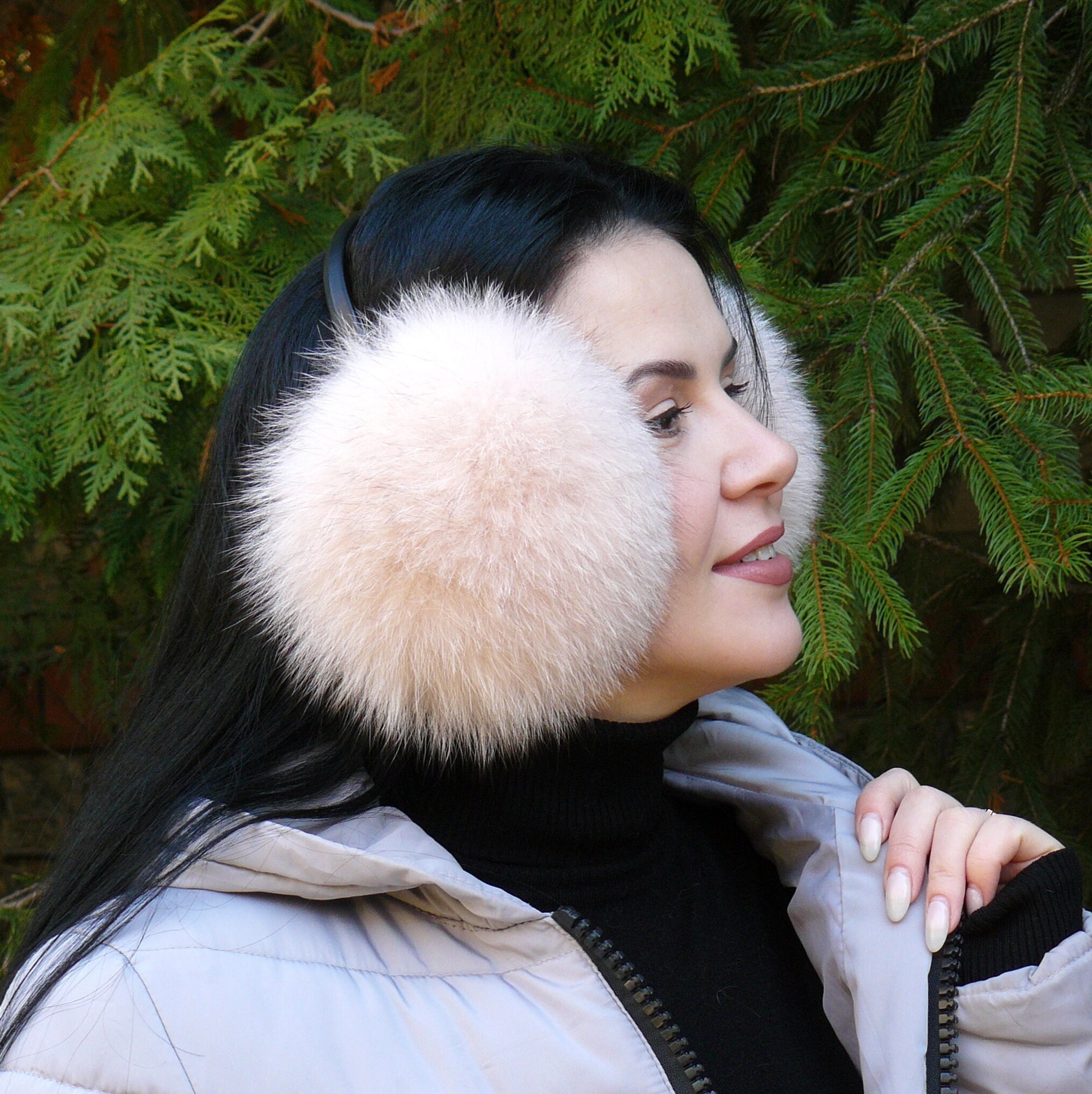 Fur Ear Muffs Women, Real Fox Fur Ear Warmers, Cream Fur