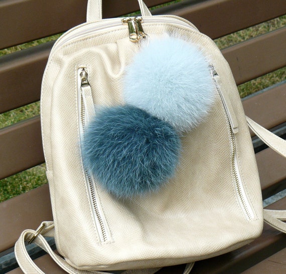 Blue Furry Key Chain Bag Charm Blue Fur Pompom Keychain 